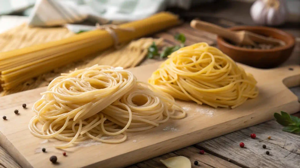 Difference between spaghetti and spaghettini pasta in terms of thickness.