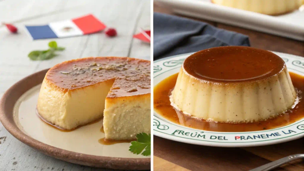 Side-by-side comparison of French and Mexican flan highlighting their textures.