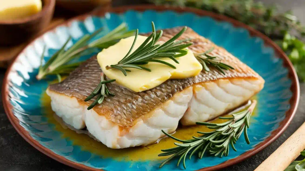 Slicing rosemary thyme butter on a cutting board.