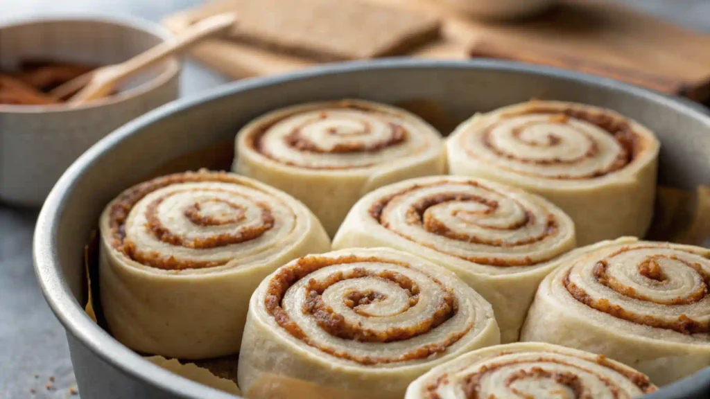 Unbaked sourdough cinnamon rolls ready for proofing