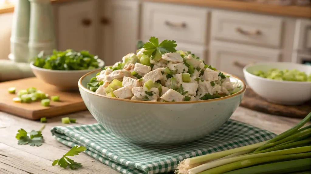 Fresh Chicken Salad in a Bowl with Southern Charm