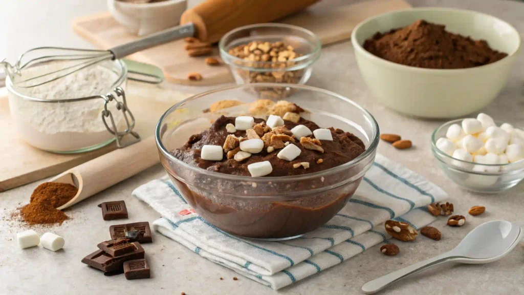 Mixing Ingredients for Heavenly Hash Brownies