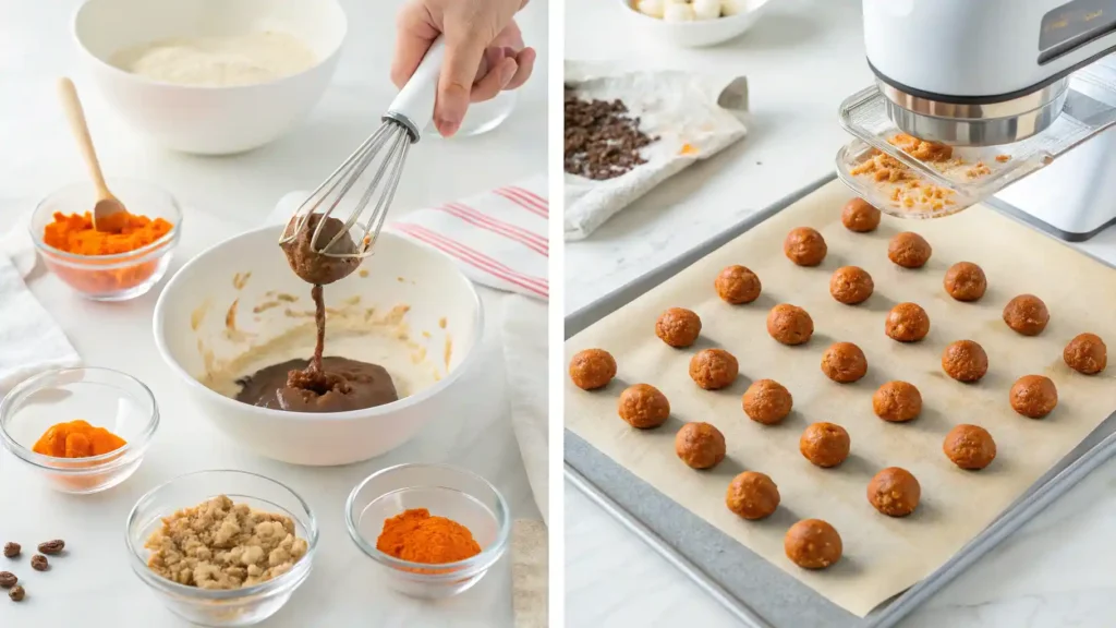 Step-by-step process of making carrot cake bombs at home.