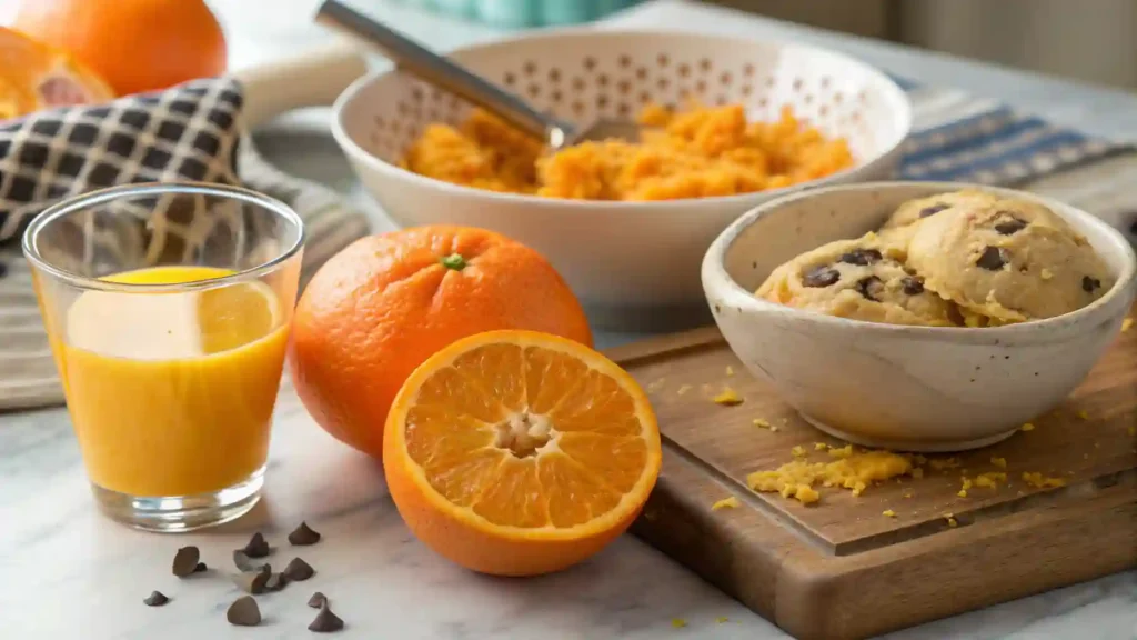 Fresh oranges being zested and juiced for orange tree cookies.