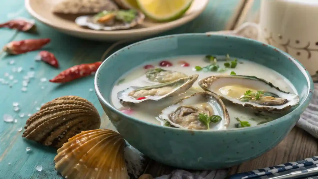 Fresh Oysters Soaking In Milk For Oyster Milk Preparation