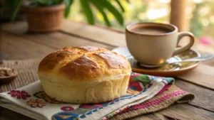 Freshly Baked Pan De Bono With Colombian Coffee On A Rustic Table