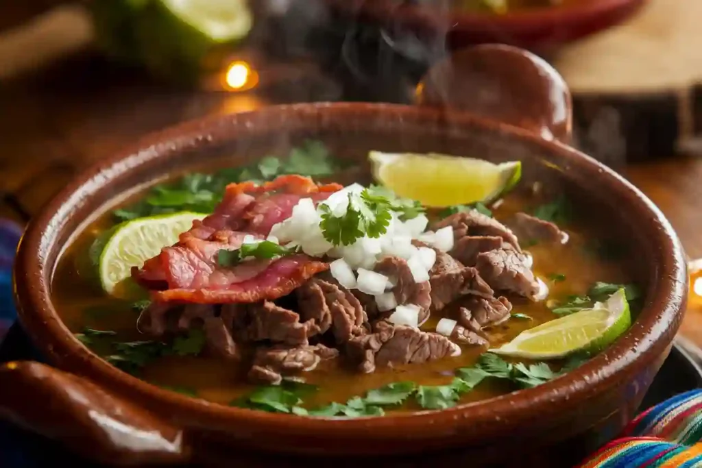 Authentic carne en su jugo served with fresh garnishes.